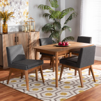 Baxton Studio BBT5280-Dark Grey/Walnut-5PC Dining Set Nexus Mid-Century Modern Dark Grey Fabric Upholstered and Walnut Brown Finished Wood 5-Piece Dining Seto
